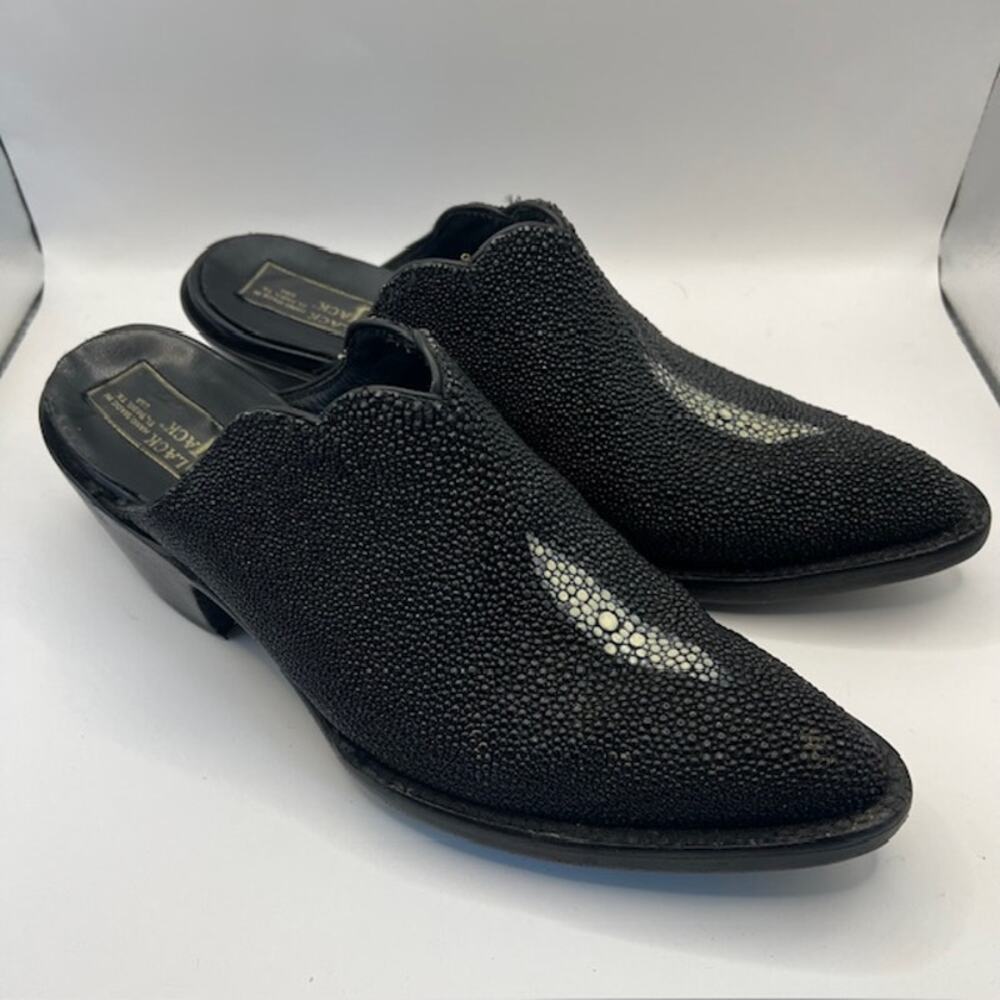 VTG Black Jack Stingray Skin Mule Shoes Womens 7.5 Black Leather Slip On Western
